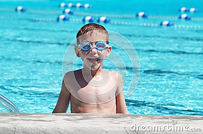 Boy swimming with goggles Stock Photo