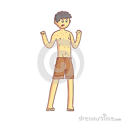 Boy teenager with a rash on his body. Colorful cartoon character Vector Illustration