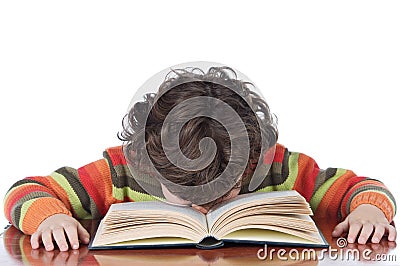 Boy tired to study Stock Photo