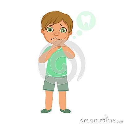 Boy And Tooth Pain,Sick Kid Feeling Unwell Because Of The Sickness, Part Of Children And Health Problems Series Of Vector Illustration