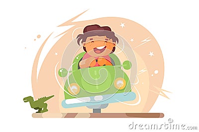 Boy in toy car Cartoon Illustration