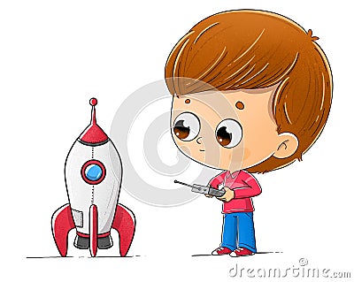 Boy with a toy rocket Stock Photo