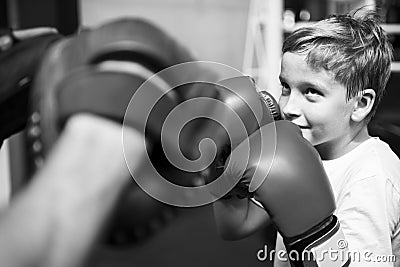 Boy Training Boxing Exercise Movement Concept Stock Photo