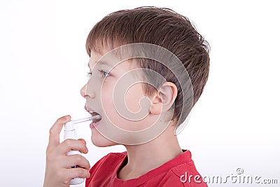 The boy treats a throat Stock Photo