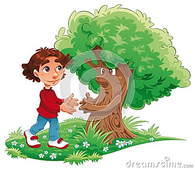 Boy and tree Vector Illustration