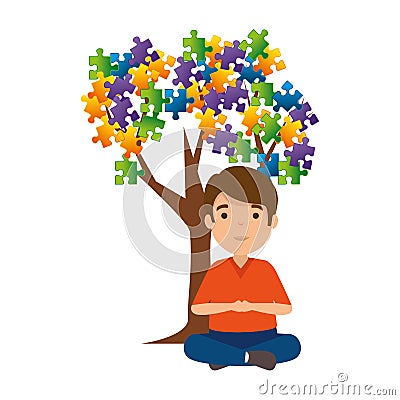 Boy with tree puzzle attached Vector Illustration