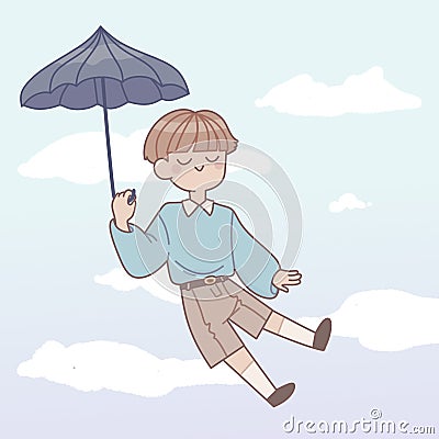 Boy with umbrella in heaven Stock Photo