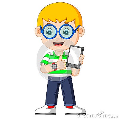 A boy using a tablet Vector Illustration