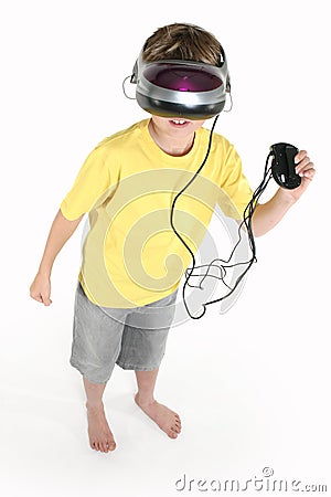 Boy with a virtual reality game Stock Photo