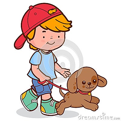 Child walking the dog. Vector illustration Vector Illustration