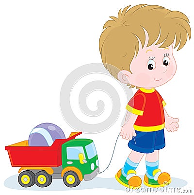 Boy walking with toys Vector Illustration