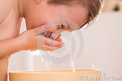 Boy wash child little water, childhood Stock Photo