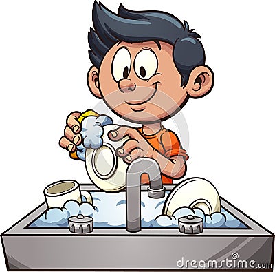 Boy washing dishes Vector Illustration