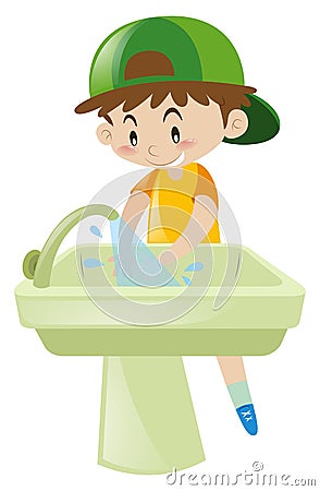 Boy washing hands in sink Vector Illustration