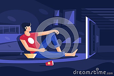 Boy watching movie at home Vector Illustration