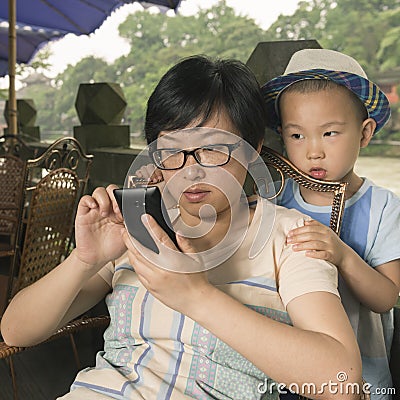 family with smartphone Stock Photo