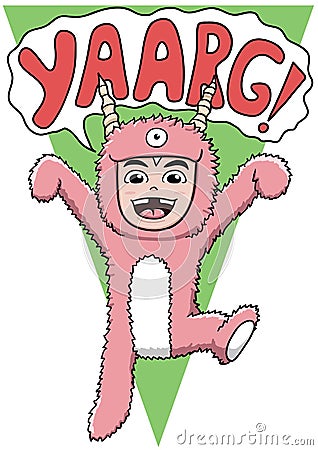 Boy wearing furry monster costume Vector Illustration