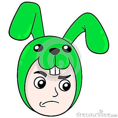 Boy wearing rabbit head costume costume, doodle icon drawing Vector Illustration