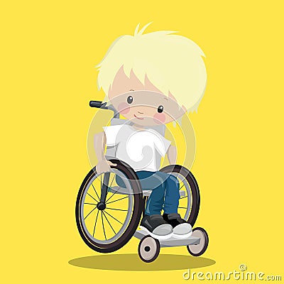 BOY IN A WHEELCHAIR WHITE RIGHT DOWN 12 Vector Illustration