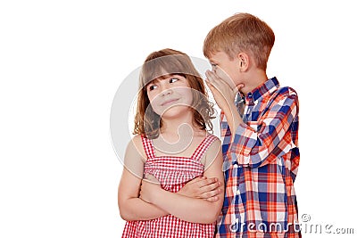 Boy whispering a secret little girl Stock Photo