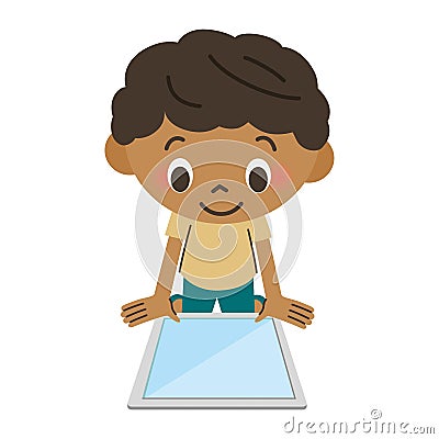 Boy who operates a tablet Vector Illustration