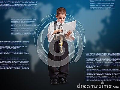 Boy working with laptop Stock Photo