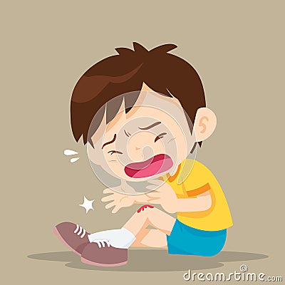 Boy with wounds on his leg Vector Illustration