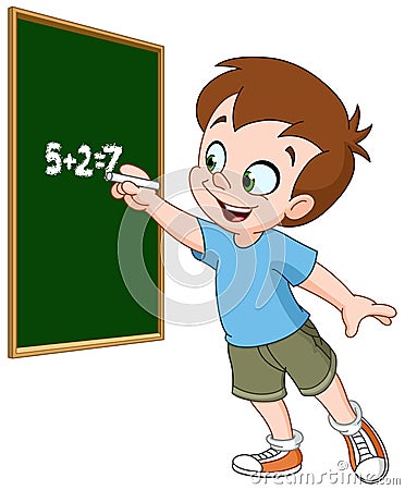 Boy writing on blackboard Vector Illustration