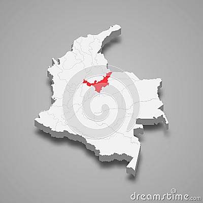 Boyaca region location within Colombia 3d map Vector Illustration