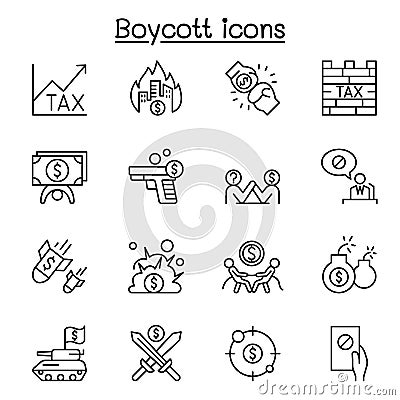 Boycott, business war, trade war icon set in thin line style Vector Illustration