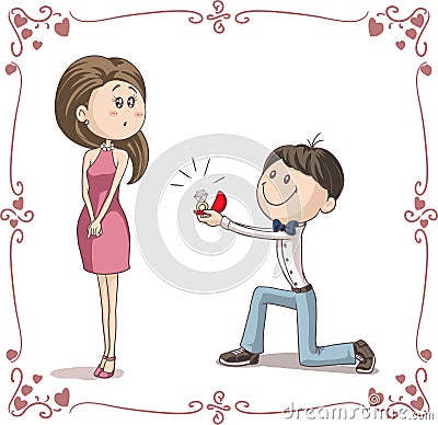 Boyfriend and Girlfriend Getting Engaged Cartoon Illustration Vector Illustration