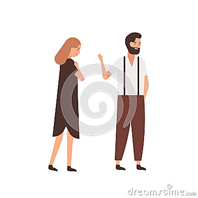 Boyfriend leaving girlfriend flat vector illustration. Depressed woman following indifferent partner cartoon characters Vector Illustration