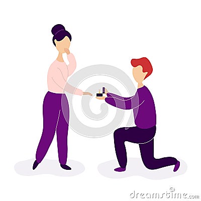 Boyfriend making marriage proposal to girlfriend Vector Illustration