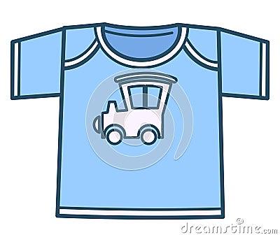 Boyish tshirt with car or locomotive, kids clothes Vector Illustration