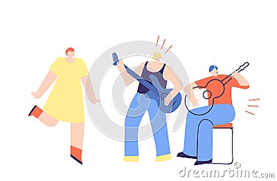 Boys Band Playing Guitar Music People Flat Vector Vector Illustration