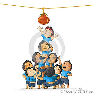 Boys breaking Dahi Handi Vector Illustration