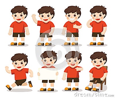 Boys character set in different poses. Vector Illustration