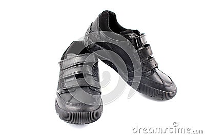 Boys children's new black school shoes Stock Photo
