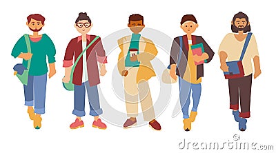 Boys of different ethnicity in casual wear Man diverse group African, Chinese, Arab, European Flat illustration Vector Illustration