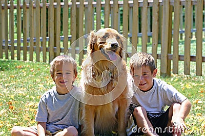 Boys and Dog Stock Photo