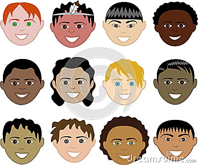 Boys Faces Vector Illustration