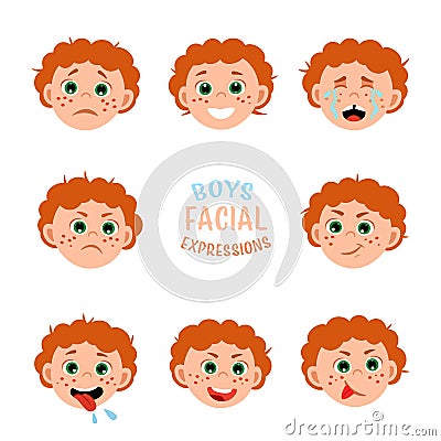 Boys facial expressions set Vector Illustration