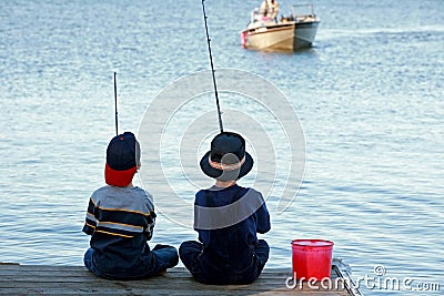 Boys Fishing Stock Photo