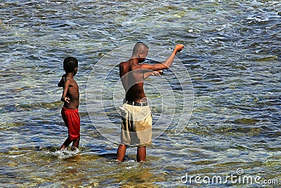 Boys fishing in Madagascar, Editorial Stock Photo