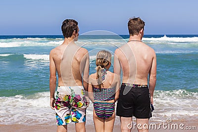 Boys Girl Together Beach Stock Photo