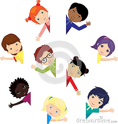 Boys and girls Europeans, Africans, Chinese, Japanese, Russian, Vector Illustration