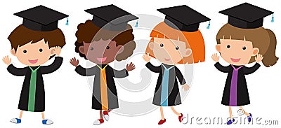 Boys and girls in graduation gown Vector Illustration