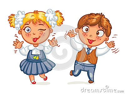 Boys and girls grimace at the camera Vector Illustration