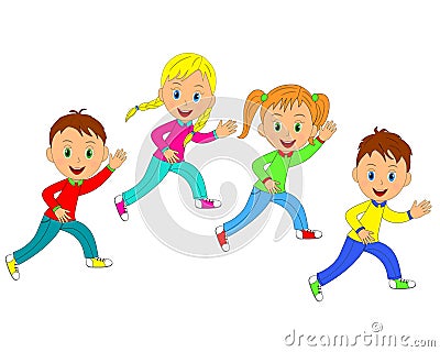 Boys and girls running Vector Illustration