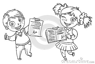 Boys and girls showing perfect test results Vector Illustration